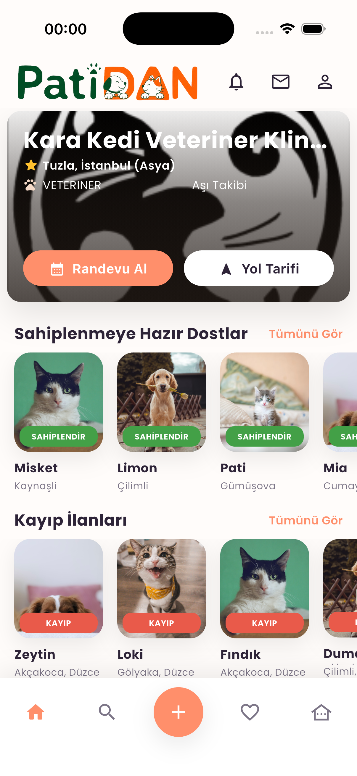 PatiDAN ana ekranı ve öne çıkan işletme