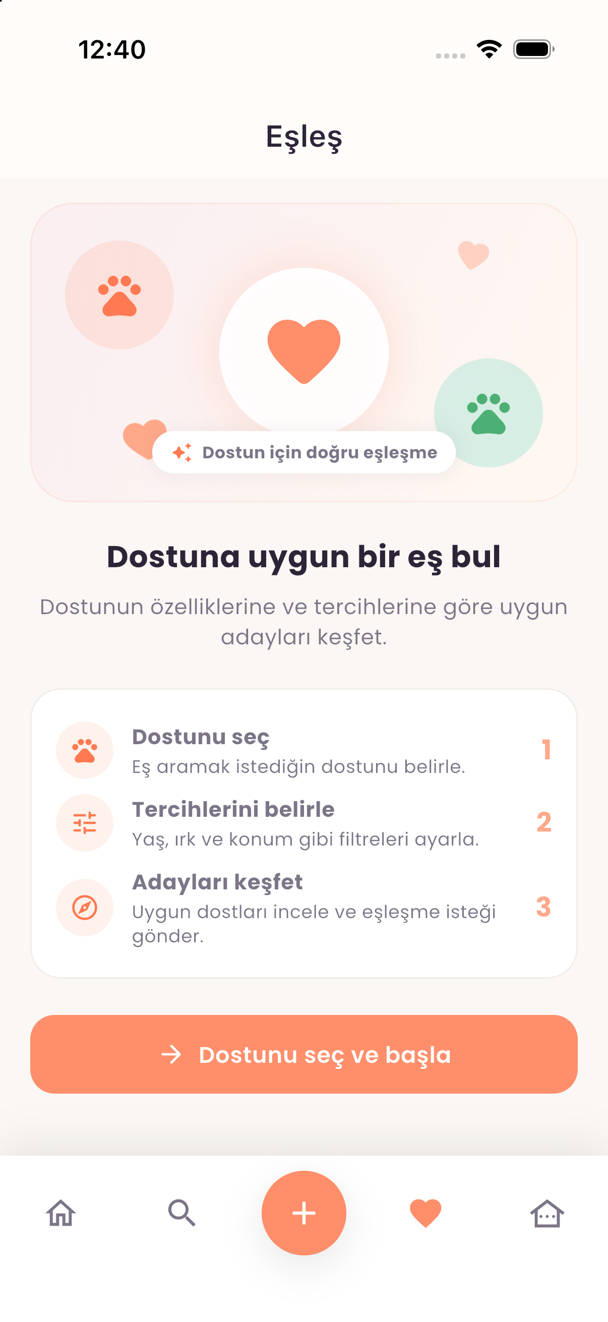 Dostuna uygun eş bulma ekranı