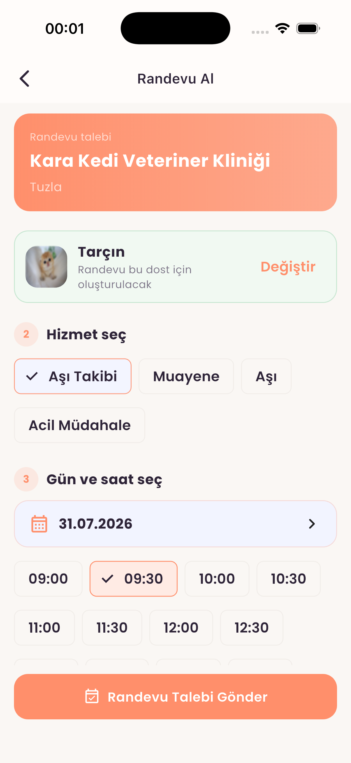 Randevu alma ekranı